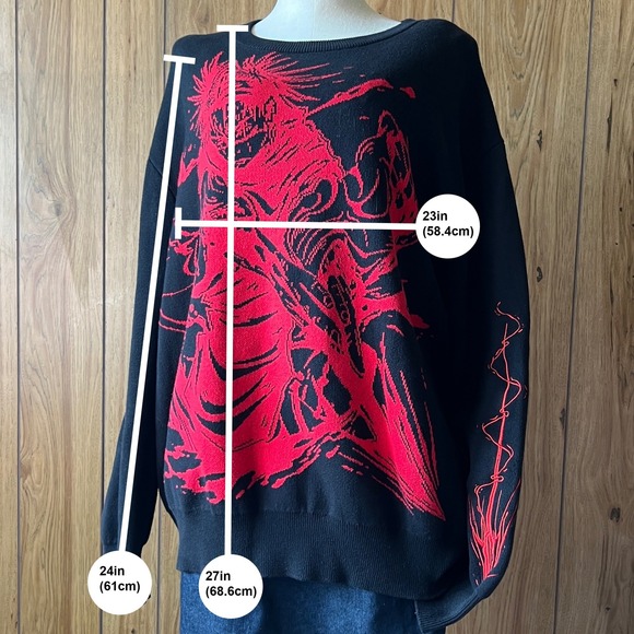 Shihiko Jujitsu Kaisen Choso Black Red Graphic Knit Cotton Sweater Mens Large - Picture 2 of 7